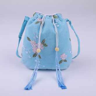 Chinese Oude Stijl Tas Mori Serie Kleine Tas Canvas Messenger Bag Fairy Purse Hanfu Oude Stijl Schoudertas Blauw