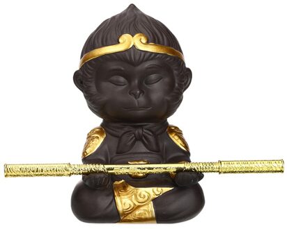 Chinese Paarse Klei Kung Fu Thee Set Thee Huisdier Monkey King Voor Thuis Thee Lade Decoratie Thee Dienblad Zon Wukong standbeelden Sculpturen met goud stick 1
