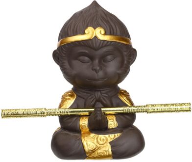 Chinese Paarse Klei Kung Fu Thee Set Thee Huisdier Monkey King Voor Thuis Thee Lade Decoratie Thee Dienblad Zon Wukong standbeelden Sculpturen met goud stick 2