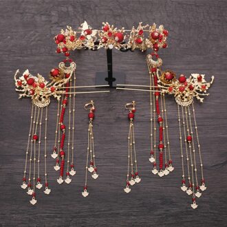 Chinese Phoenix kralen haarspelden oorbellen kroon coronet sets bruiden haar decoratie bijoux bruiloft haar accessoires