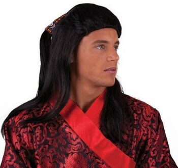 Chinese pruik met vlechten Zwart