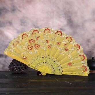 Chinese Stijl Dance Wedding Party Lace Silk Folding Handheld Bloem Fans Houten Chinese Stijl Hand Held Fans Wachlarz Drewniany