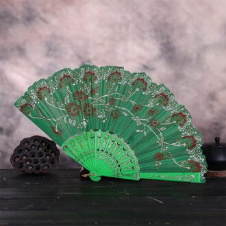 Chinese Stijl Dance Wedding Party Lace Silk Folding Handheld Bloem Fans Houten Chinese Stijl Hand Held Fans Wachlarz Drewniany