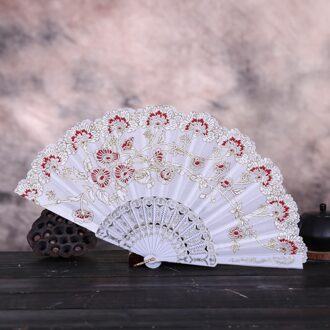Chinese Stijl Dance Wedding Party Lace Silk Folding Handheld Bloem Fans Houten Chinese Stijl Hand Held Fans Wachlarz Drewniany