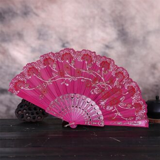 Chinese Stijl Dance Wedding Party Lace Silk Folding Handheld Bloem Fans Houten Chinese Stijl Hand Held Fans Wachlarz Drewniany
