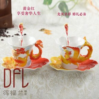 Chinese Stijl Koffiekopje Draak en phoenix Keramische Paar Mok set huwelijksceremonie items met de Europese Cup bone chinese cup