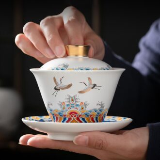 Chinese Stijl Thee Terrine Keramische Porselein Gaiwan Gunstige Kraan Thee Kom Kung Fu Theewaar Kantoor Master Cup Theekopje Decoratie