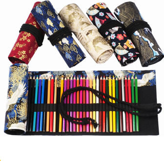 Chinese Style 36 Holes School Roll Pencil Case Kawaii Pen Box Makeup Brushes Student Supplies Storage Stationery For Girls Boy