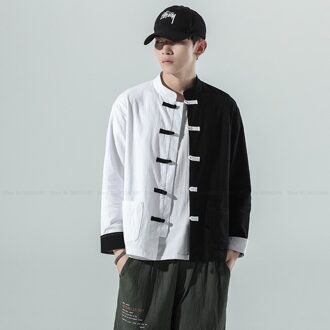 Chinese Traditionele Retro Stijl Mannen Katoen Linnen Losse Tops Shirts Zwart Wit Knop Vest Tang Pak Jassen Plus Size Xxxl