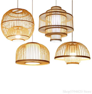 Chinese Wooden Led Pendant Lights Living Room Individual Bamboo Hanglamp Japanese Restaurant Pendant Lamp Luminaire Led Fixture