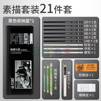 Chinjoo Schets Potlood Set Speciale Houtskool Pen Voor Art Studenten. Zware Kleurbereik, Goed Handvat, Te Snijden, Niet Te Breken 21 stk reeks