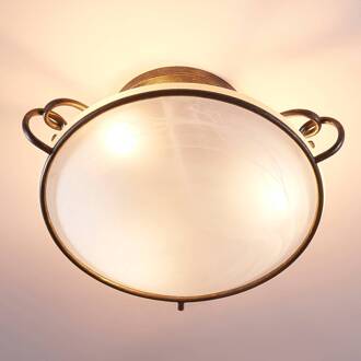 Chique plafondlamp Rando in landelijke stijl antiek bruin, wit albast