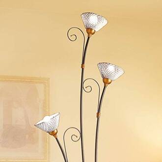 Chique vloerlamp RETINA, 3-lichts wit, brons