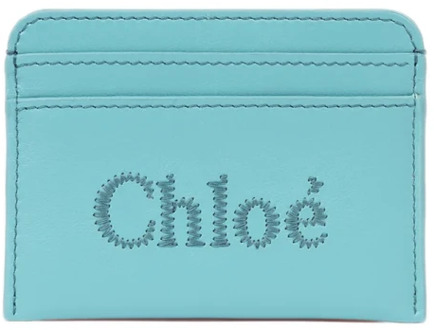 Chloe Blauwe Portemonnee met Geborduurd Logo Chloé , Blue , Dames - ONE Size