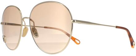 Chloe Chloe Round Dames Gold Bruin Light Gold Mirror CH0027S - maat Goud