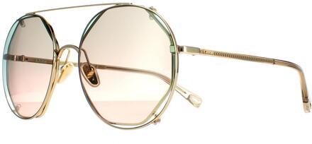 Chloe Chloe Round Dames Gold Green Gradient Ch0041s - maat Goud