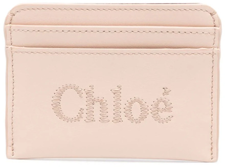 Chloe Geborduurde Logo Leren Portemonnee Chloé , Pink , Dames - ONE Size