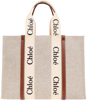 Chloe Grote shopper tas van hout Chloé , Beige , Dames - ONE Size