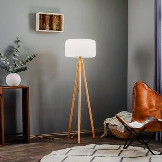 Chloe In & Out vloerlamp driebeen licht hout, wit