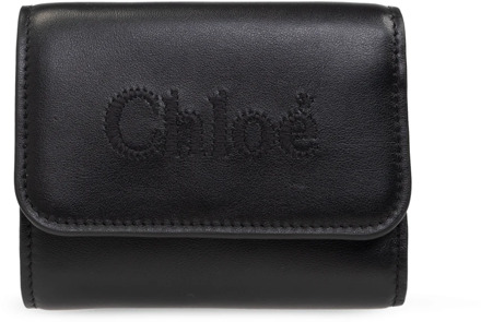 Chloe Leren portemonnee met logo Chloé , Black , Dames - ONE Size