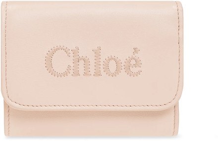 Chloe Leren portemonnee met logo Chloé , Pink , Dames - ONE Size