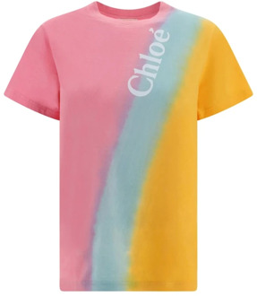 Chloe Roze katoenen T-shirt met logodetail Chloé , Pink , Dames