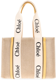 Chloe ‘Woody Medium’ shopper tas Chloé , Beige , Dames - ONE Size