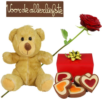 Choco liefde pakket verse rode roos