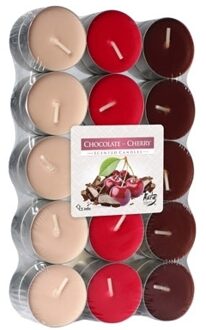 Chocolade/kers geur theelichtjes 60 stuks - geurkaarsen Multikleur