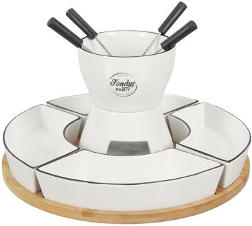 Chocolade of kaas fondue - met 4 vorken - wit - keramiek - voor 4 personen - met bakjes