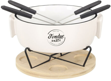 Chocolade of kaas fondue - met 4 vorken - wit - porselein - voor 4 personen