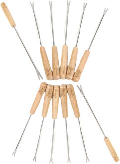 Chocolade of kaas fondue vorken - 12x stuks - metaal/hout - 22 cm