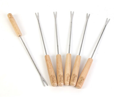 Chocolade of kaas fondue vorken - 6x stuks - metaal/hout - 22 cm