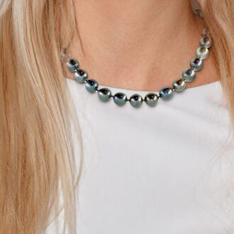 Choker Ketting Tahitian Parels Ringed 10-11mm Luxury Geel gouden gesp Naturel - One Size