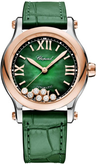 Chopard Happy Sport Groene Moeder van Parel Diamanten Horloge Chopard , Green , Dames - ONE Size