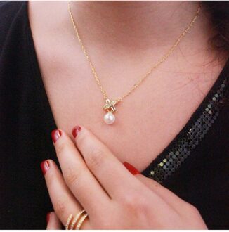 Chris Pearl hangers - Oostenrijks kristal Wit & Goud - One Size