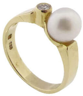 Christian Gouden ring met zoetwaterparel en diamant Geel Goud - One size