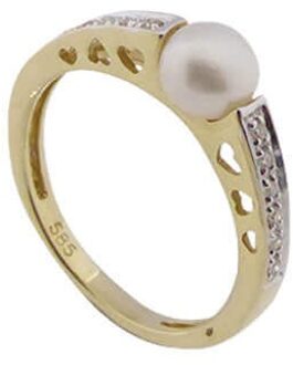 Christian Harten parel ring met diamanten Geel Goud - One size