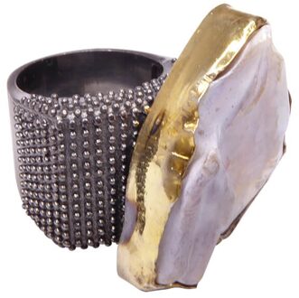 Christian Zilveren double ring met parelmoer Geel Goud - One size