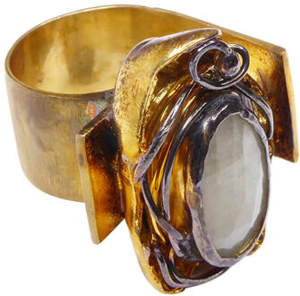 Christian Zilveren ring met maansteen Geel Goud - One size