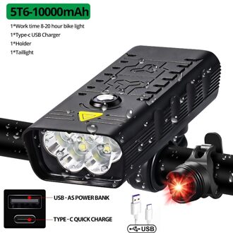 Christmas 10000Mah Fiets Licht Usb Oplaadbare Krachtige Fiets Koplamp 5T6 Led Zaklampen Koplampen Met Achterlicht 10000mAh met achterkant