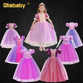 Christmas 2020 Girls Princess Tangled Rapunzel Sequin Dress Purple Puff Sleeve Masquerade Girl's Fancy Dress European Clothing