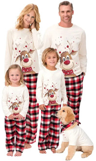 Christmas 2pcs Pajamas Set Casual Long Sleeve Elk Print Tops + Loose Plaid Trousers New Xmas Parent-child Outfits Family Clothes