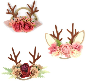 Christmas Antler Baby Girl Headbands Baby Hair Accessories Xmas Deer Ear Flower Crown Hairband for Newborn Photography Props