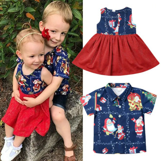 Christmas Baby Boys Girls Clothes Sister Brother Family Matching Outfits Cute Dress Brother Shirt Xmas Santa Cotton Costumes