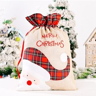 Christmas Candy Gift Bag With Drawstring Santa Claus Pattern Reusable Gift Tote Bag Happy Hanging Socks for Holiday and Christmas Decorations