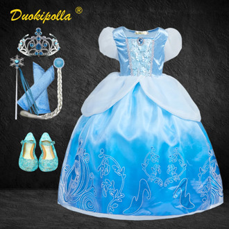 Christmas Cinderella Dress Halloween Carnival Elsa Costume Children Party Blue Princess Dress for Young Girls Boutique Outfits