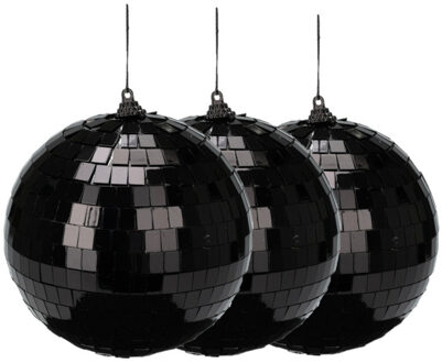 Christmas Decoration disco kerstbal - 3x st- zwart - 12 cm - kunststof - Kerstbal