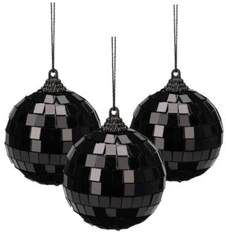 Christmas Decoration disco kerstbal - 3x st - zwart - 6 cm - kunststof - Kerstbal