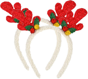 Christmas Decoration kerst haarband - 2x - rendier gewei - rood - polyester - Verkleedattributen